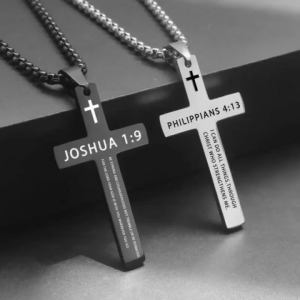 Cross Necklace Stainless Steel Bible Verse Pendant Inspirational Religious Jewelry for Men Women Prayer Faith Amulet Gift