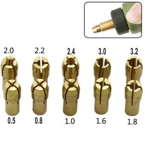 10Pcs Brass Collet Chuck Set 0.5-3.2mm 4.2/4.8mm Shank Three-Prong Drill Collets for Dremel Rotary Tool