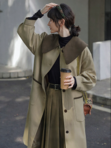 YOUXIANG | Áo Khoác Trench Coat Màu Be Phong Cách Anh Quốc Dài Trung Bình