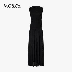 MO&Co. | Set Asymmetric Pleated Lightweight Wool Blend Dress