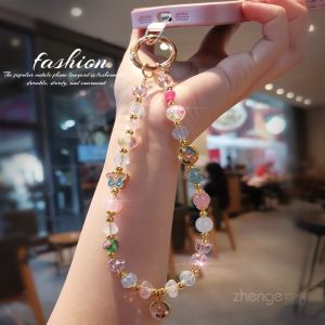 Handmade Crystal Mobile Phone Pendant Short Outdoor Shopping Street Fashion Phone Case Holder Lanyard Anti-Loss Handheld Chain Decoration
