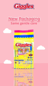 Giggles Baby Wipes Unscented Mini Pack 4x8 Sheets (6 packs) – Moisturizing Baby-Safe Multipurpose