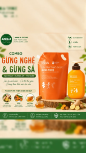 Sữa Tắm Gừng Nghệ 1000g & Dầu Xả Gừng Sả 500g Cỏ Cây Hoa Lá – Giữ Ấm Toàn Thân Ngừa Mụn Lưng Tóc Suôn Mượt Bồng Bềnh