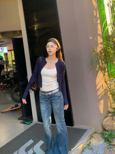 E7Q8 Korean Style Pure Desire Spicy Girl Knitted Strap Open Cardigan Two-Piece Set Women Multi-Color Slimming Top