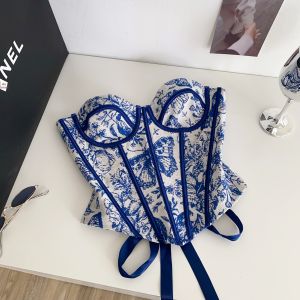 Áo Vest Nữ Mùa Hè Thời Trang Pháp Cổ Điển Có Dây Buộc Eo Xương Cá Không Tay Áo Ngực Thêu Không Có Thương Hiệu