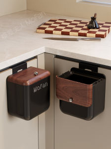 Large Capacity Kitchen Trash Can Wall-Mounted Wood Grain Middle-Aged Style Covered Bucket Household Cleaning Tools for Home Use