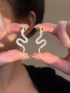 Fashionable Snake-Shaped Earrings for Women Versatile Personality Full Zircon Luxury Feelings Elegant Cool Stylish Jewelry