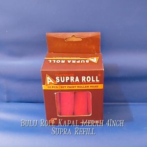 Bulu roll kapal merah 4" SUPRA refill kuas rol cat tembok 4" merah SUPRA 1LUSIN Bulu Rol Kapal Merah 4 Daesung