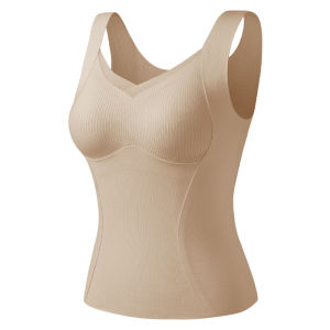 Áo len AIMO cho nữ chất dày có lót lông cừu dáng cổ chữ V không tay màu trơn giữ ấm tốt vào mùa đông