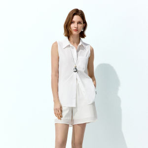 Sleeveless Cotton Shirt for Women White Summer