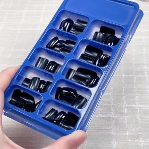 120Pcs Classic Glossy Black Fake Nails Full Cover Press On Nails Short Round Reusable False Fingertips DIY Women Manicure Tools