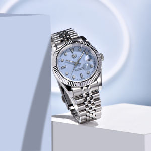 นาฬิกาผู้ชายแบบม้วนได้ TIMI 40มม. 100% นาฬิกาอัตโนมัติธุรกิจของแท้สำหรับผู้ชายเหล็กสแตนเลสสีฟ้า NH35A ญี่ปุ่นนาฬิกาลำลองแก้วไพลินเรืองแสง RT7930กันน้ำผู้ชาย