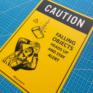 Caution Falling Objects Heads Up And Stay Alert. Warning. Sign Label Notice Signage. Laminated Waterproof Scratch Resistant. Suitable for Indoor and Outdoor.
