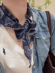 Khăn Choàng Vuông Họa Tiết Hoa Màu Xanh Lam Cổ Điển Cho Quý Ông Khăn Choàng Tam Giác Trang Trí Mùa Hè Cho Nữ