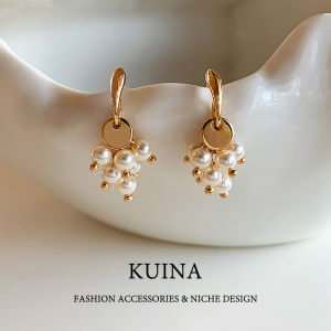 kuina | Elegant Long Tassel Pearl Grape Earrings