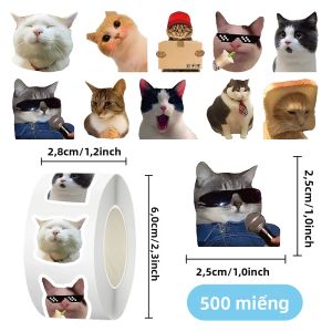 500 Miếng Dán Hình Mèo Meme Vui Nhộn Dạng Cuộn Dễ Thương Chống Nước Tự Dính Dùng Trang Trí Sổ Tay Scrapbook Thiết Kế Hình Mèo