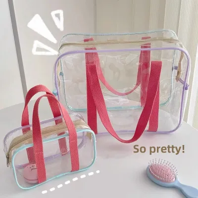Korean Macaron Large Capacity PVC Swimming Waterproof Beach Bag Storage Bag Toiletry Bag Handbag Transparent Durable