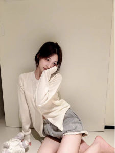 Korean Style Long Sleeve Knitted Cardigan Womens Loose Fit Breathable Soft Cotton Embroidered Letter round Neck Open Coat