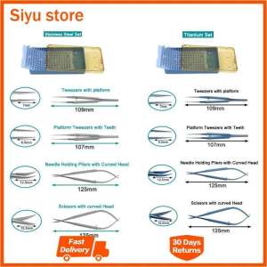 Ophthalmic Needle Holders Scissors Forceps with Platform Sterilization Tray Box Ophthalmic Surgical Instrument 5pcs/set