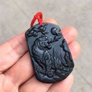 Tian Mountain Tiger Pendant Necklace Mens Fashion Jewelry Tai Mountain Ink Jade Tiger Symbol of the Year Lucky Charm