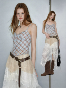 Unifree | Eccentric Style Color Block Asymmetric Lace Patchwork Cami Dress