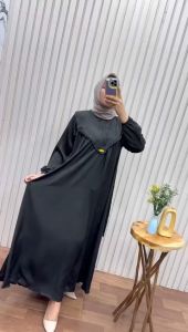 gamis premium branded polos bahan shimer jatuh elegan mewah murah