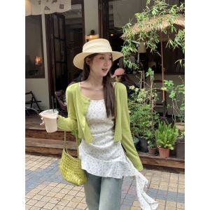 Green Vertical Stripe Stylish and Versatile Cardigan