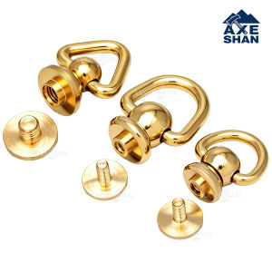 1/2 PCS Brass Swivel D Ring Screw Rivets 360 Rotate Ball Head Studs for Clothes Handbag Strap Leather Craft DIY Accessories