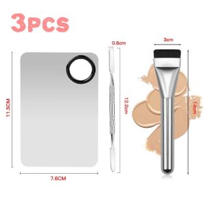 3pcs Flat Head Foundation Brush with Ultra-Thin Soft Bristles Foundation Makeup Brush Professional Spatula and Stainless Steel Makeup Palette Set