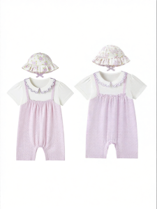 Purcotton | Summer Cotton Hat and Short Sleeve Romper