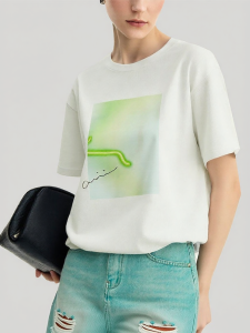 AMII | Abstract Print Round Neck Cotton Casual T-Shirt