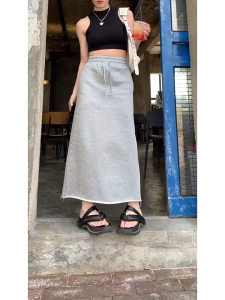 Medium-and long-style womens skirt draw rope forked straight tube skirt high waist design leisure fashion