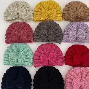 Baby Bow Hat Kids Knitted Warm Cap Newborn Bowknot Wool Soft Hat Turban Hat For Kids Girl