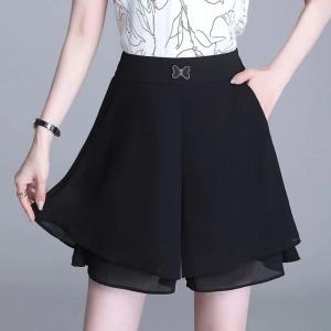 High Waist Wide Leg Pants Womens Summer Thin Breathable Chiffon Shorts Casual Slimming Drapey Four-Five Length Skirt Pants