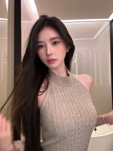 chaqi | Áo ba lỗ không tay dệt kim cạp cao thời trang phong cách Hàn Quốc dành cho nữ mùa hè 2025 Áo ba lỗ nhỏ có dây đeo cổ cao
