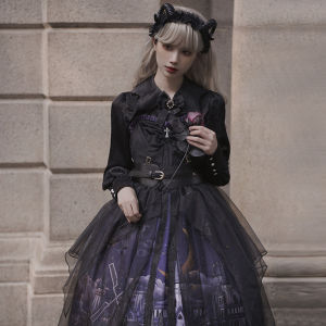 Elegant Gothic Style Long Sleeve A-Line Skirt Dress Original Witch Town Jsk Dark Sakura Love Lolita Uniform High Waist Polo Collar