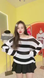 💥[A407] Áo len nữ Montoghi dệt kim LƯỚI MỎNG thiết kế SỌC XEM KẼ dáng vừa phong cách cá tính - L2M