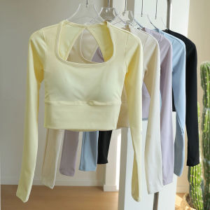 Womens Long-Sleeve Sports Top with Chest Pads Yoga Wear Pilates Training Fitness Apparel Running