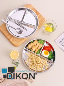 9" Portion Control Plate Divided Plates for Adult Student Luch Dishes Stainless Steel Divided Plates Camping Food Tray