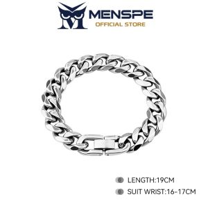 MENSPE Silver Cuban Chain Bracelet Silver Stainless Steel Fashion Chain Bracelet Boyfriend Girlfriend Gift Fashion Jewelry Accessories Simple Safety Buckle for Men Women Gift Package
