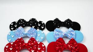 Disney Mickey Velvet Headbands For Women Soft Bow Glitter Sequins 5"Bow Hairbands Festival Party DIY Hair Accessories Femmes