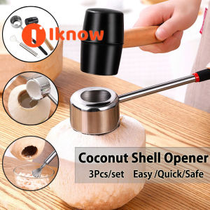 I know Coconut Opener 3Pcs/set Coconut Shell Opener Digging Coconut Shreds Meat Taker / Hammer Tool Kit