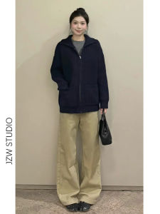 American Style High Waist Straight Leg Jeans Womens Loose Slim Fit Khaki Color Wide Leg Pants Casual Wear All Seasons