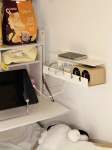 Student Dormitory Bed Plug Rack Hanging Storage Organizer Upper Bunk Bed Headboard Shelf Plastic Wall Mounted Holder