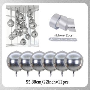 Silver 4D aluminum foil balloon set with silver ribbon for birthday wedding proposal shower New Years party decoration
