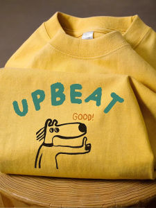 Casual And Fashionable Yellow round Neck Printed Short Sleeve T-Shirt 265g Heavyweight Loose Fit Summer Top for Men And Women