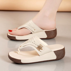 Comfortable Leather Mom Work Not Tired Slippers Womens 2025 New Summer Thick Bottom Anti-slip Sandals Slip-On Casual Shoes