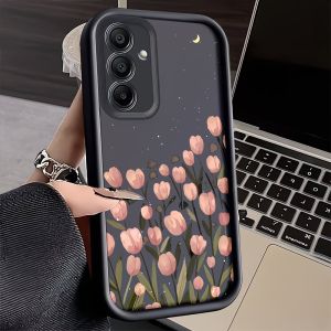 Matte Ladder Edge Shockproof Phone Case For Samsung Galaxy S26 S25 S24 S23 S22 S21 S20 Note20 Ultra Plus Pink Tulip Print Cover