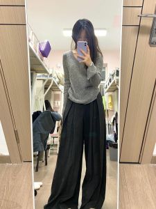 Quần Ống Rộng Xếp Ly Cạp Cao Cho Nữ Mùa Xuân 2025 Phong Cách Hàn Quốc Quần Ống Rộng Dài Thường Ngày Quần Dài