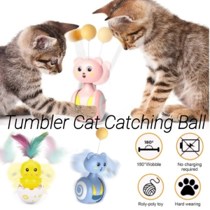 Automatic Cat Toy Tumbler Swing Toys for Cats Funny Balance Car Interactive Kitten Chasing Toy With Feather Ball Cat Accessories